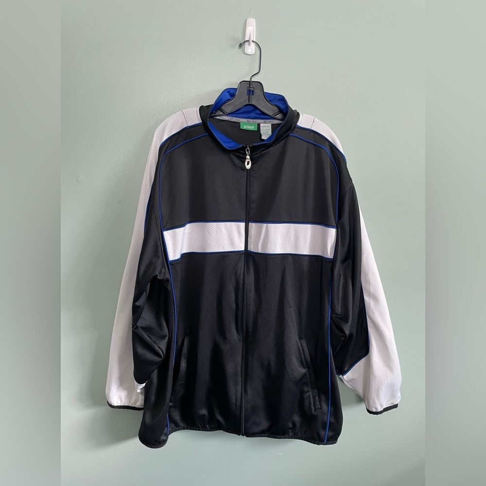 Vintage Men’s Prince Tennis Black and White Track Jacket Wind Breaker Sz XL